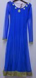 Blue Net Anarkali Suit, Flared Dress Salwar Kameez Dupatta (S) #6030a